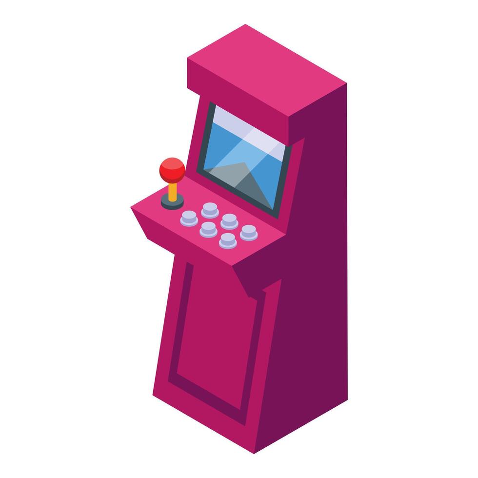 Pink arcade game cabinet standing on white background vector