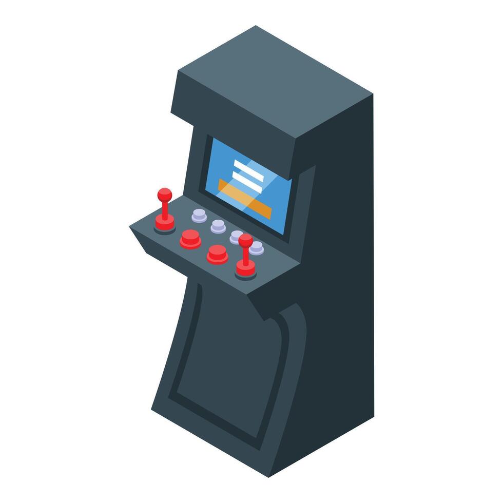 Arcade game machine displaying start screen isometric illustration vector
