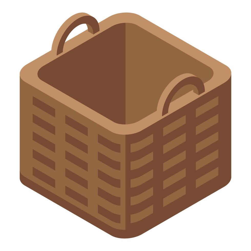 Empty square wicker basket standing on white background vector
