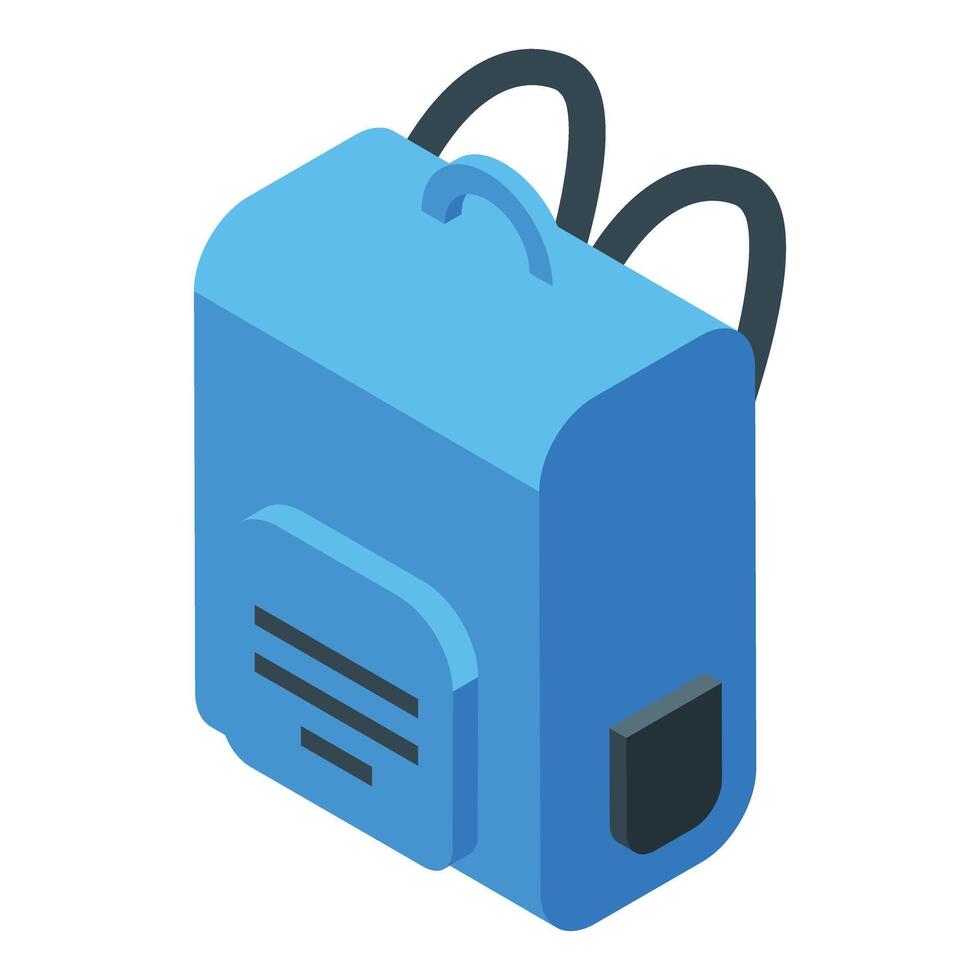 Blue backpack standing up with two straps and side pocket vector