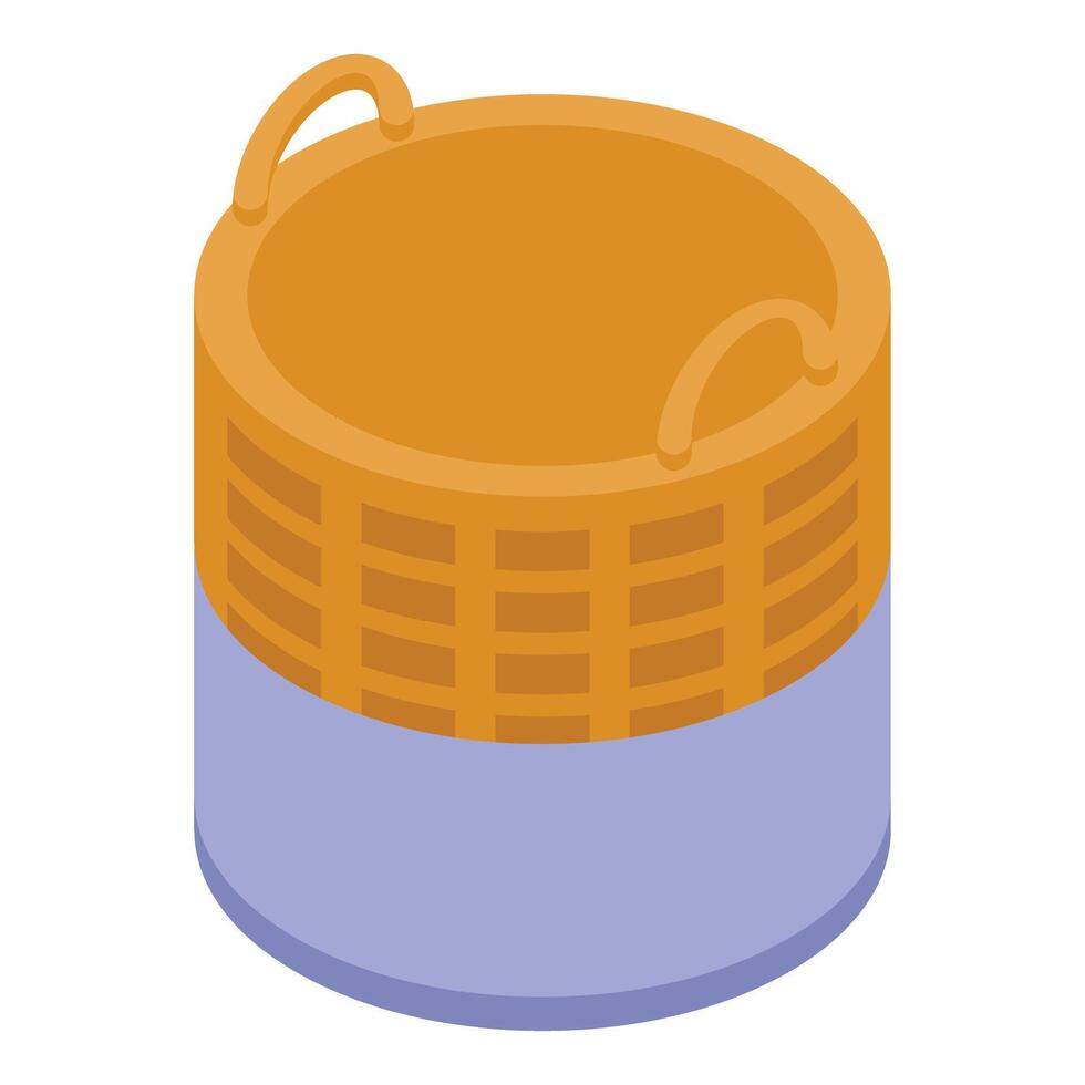 Round empty basket with handles is standing on white background vector