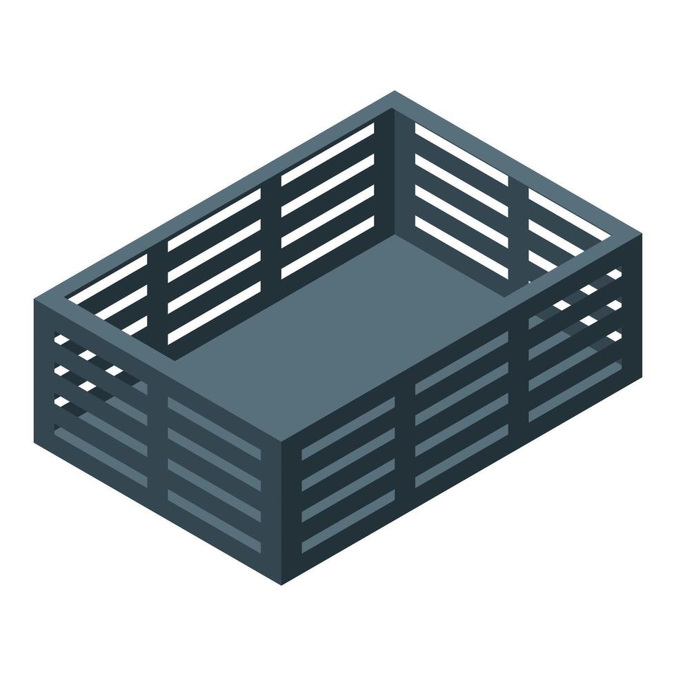 Empty metal crate standing on white background vector