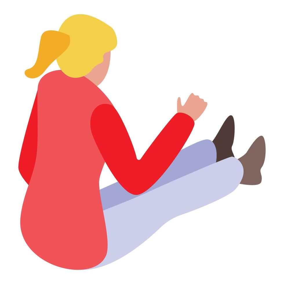 Blond woman sitting cross legged gesturing with hand vector