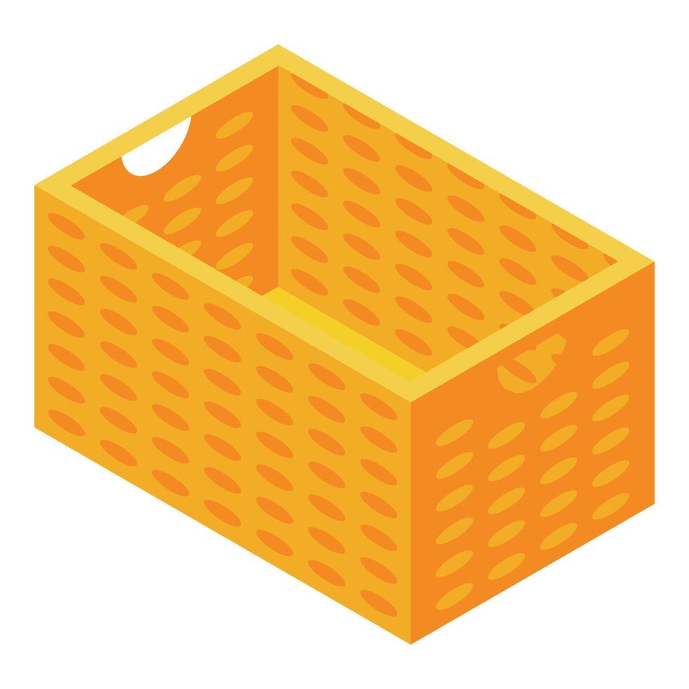 Empty rectangular wicker basket standing on corner isometric view vector