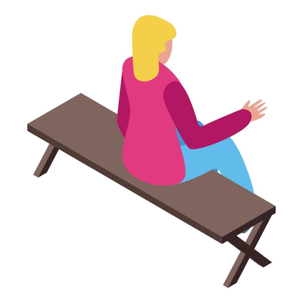 Young woman sitting on a bench talking with someone vector