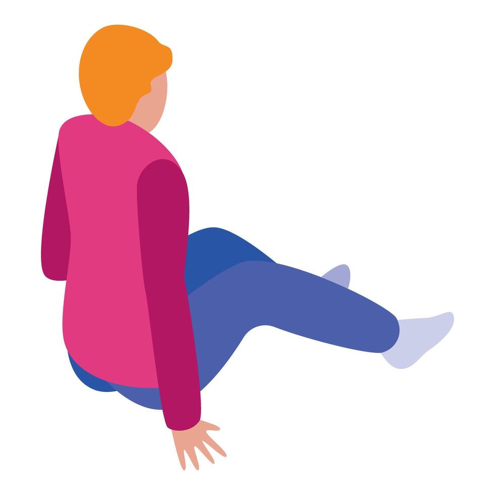 Young man is sitting on the floor resting and looking away vector