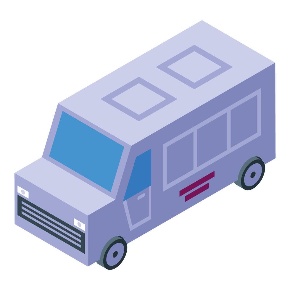 Passenger minibus transporting people on city road isometric projection vector