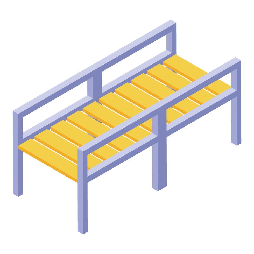 Wooden pedestrian bridge with metal railing crossing over obstacle isometric icon vector