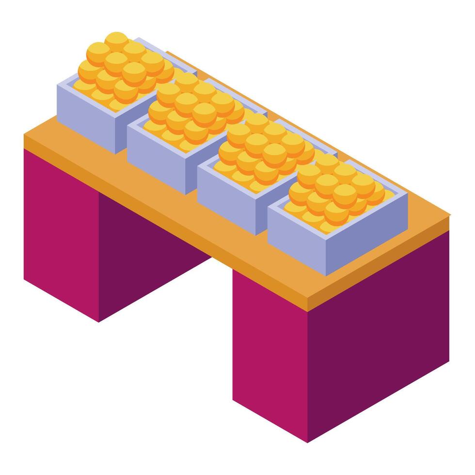 Street food market stall offering fresh fruits in crates for sale vector