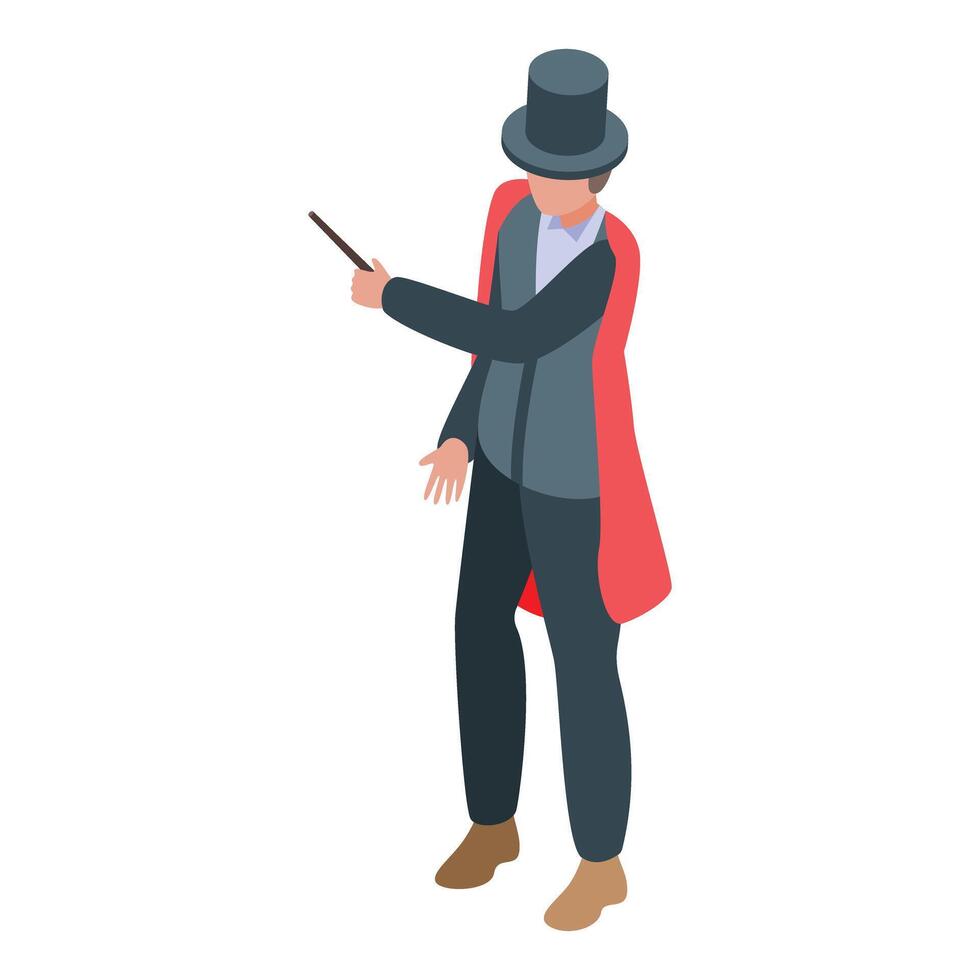 Magician holding wand performing magic trick illusionist isometric icon vector