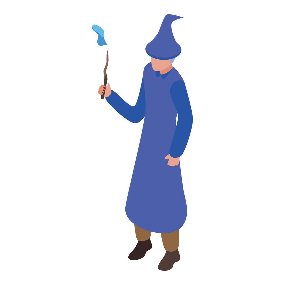 Medieval fantasy character wizard holding magic staff casting spell vector