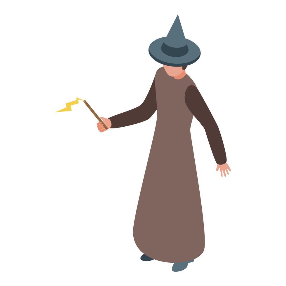 Medieval fantasy character wizard holding magic wand casting spell vector