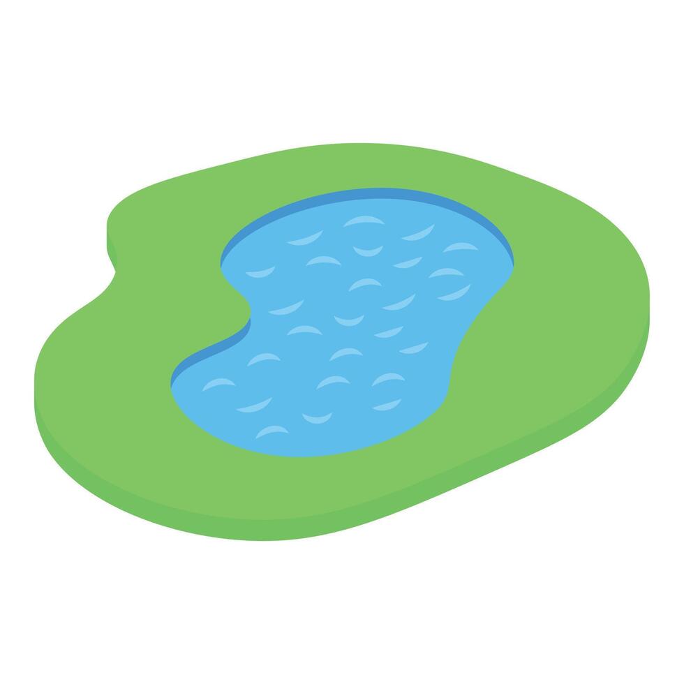 Small blue lake surrounded by green grass isometric illustration vector