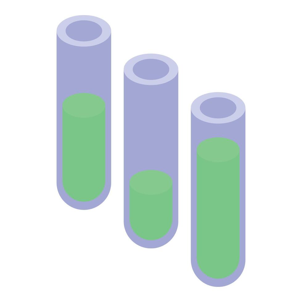 Three test tubes standing in a row containing green liquid vector
