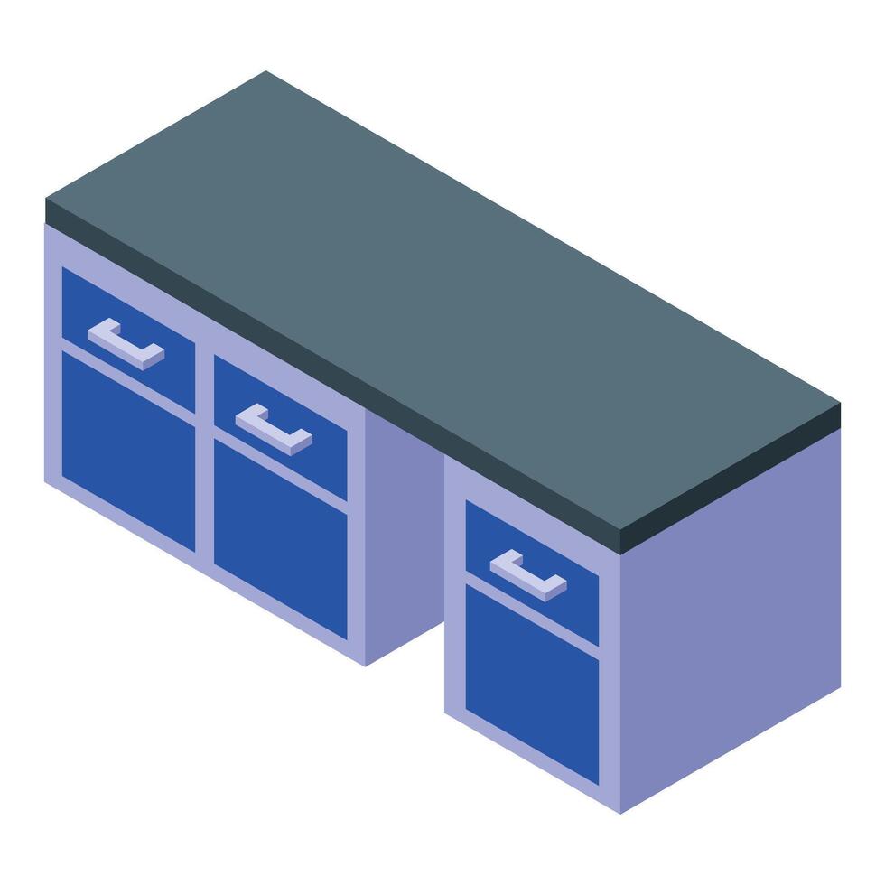 Modern kitchen counter with drawers showing isometric projection vector