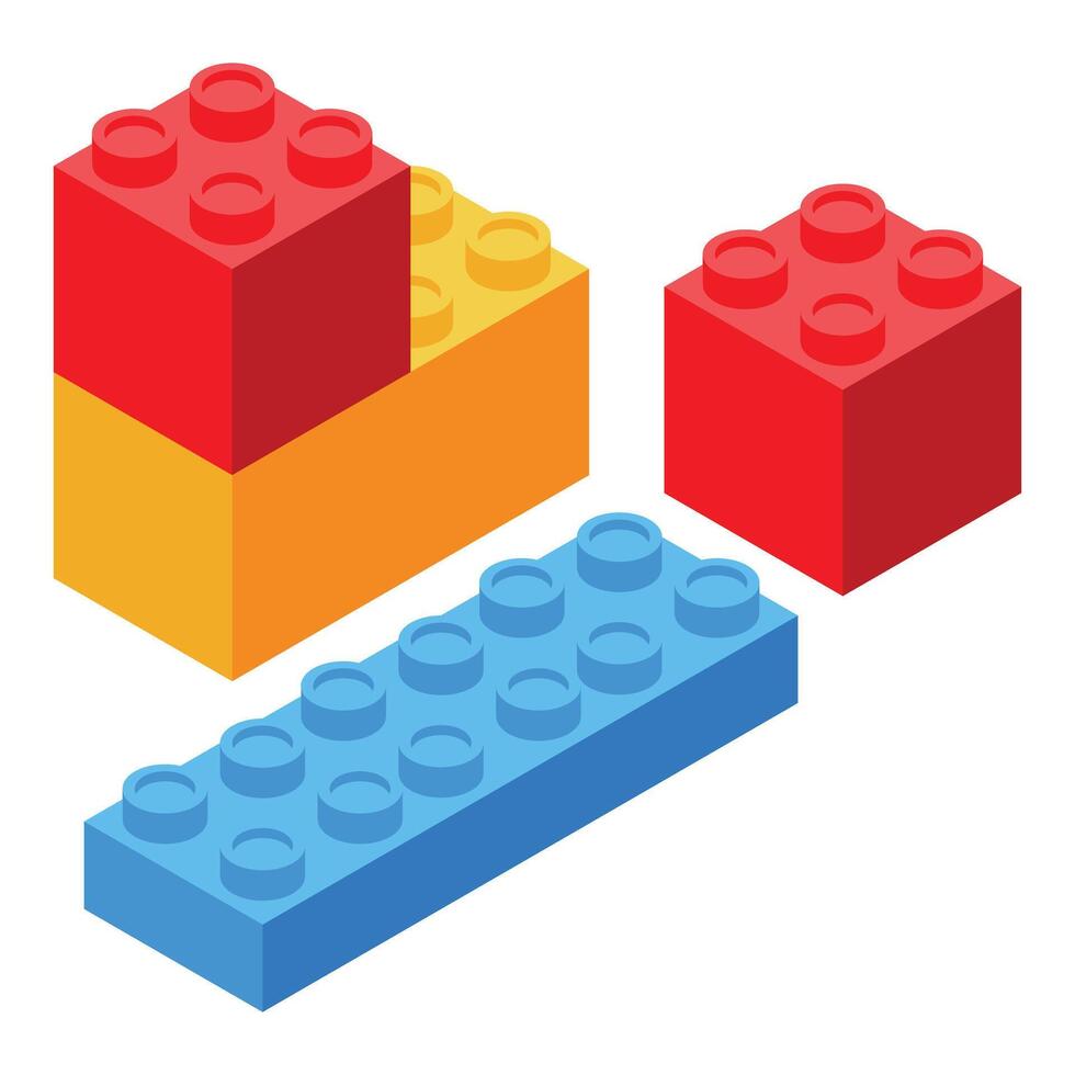 Colorful toy bricks forming a wall isometric illustration vector