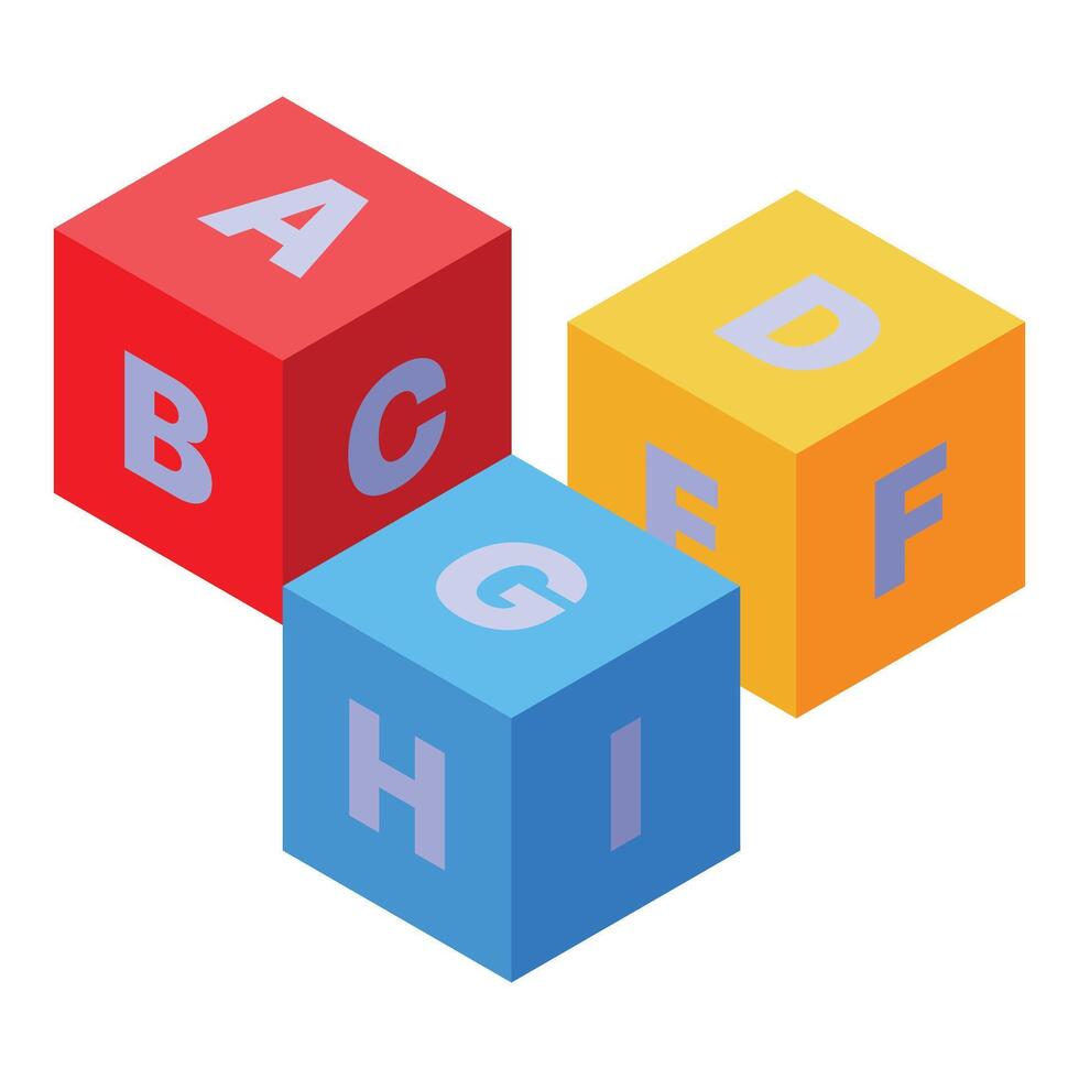 Colorful alphabet cubes forming word high on white background vector