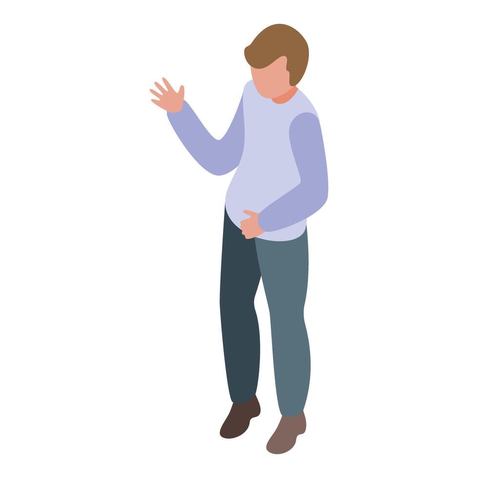 Young man waving while suffering from stomach ache vector