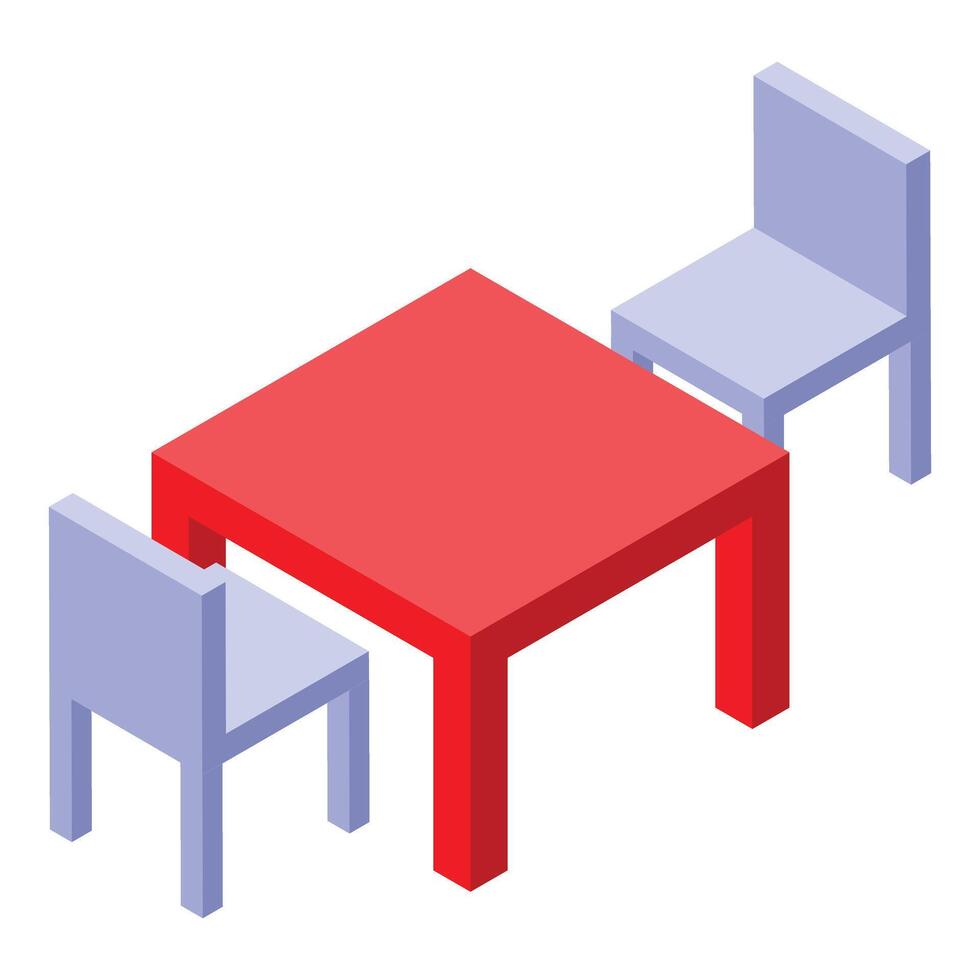 Red square table and two chairs standing on white background vector