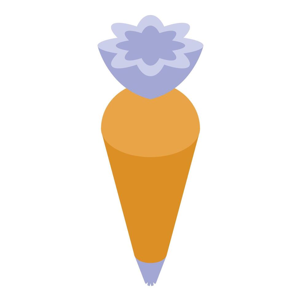 Pastry bag with star shaped nozzle for decorating cakes and desserts isometric icon vector