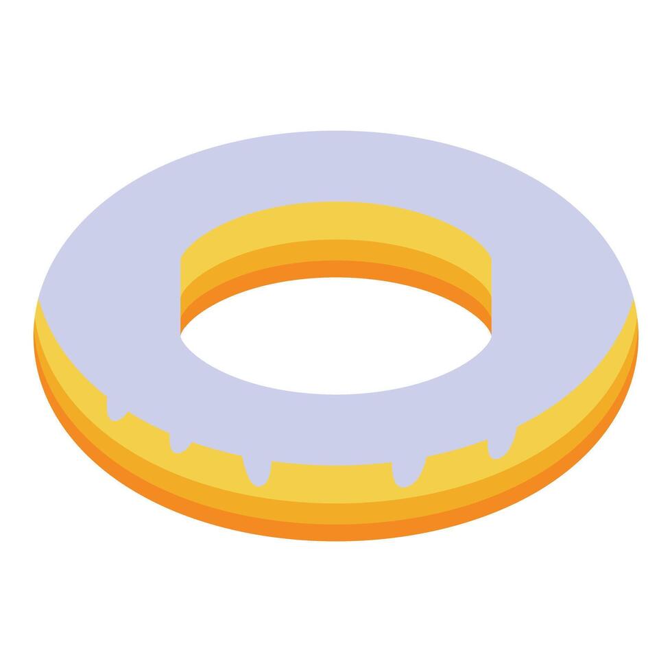 Delicious donut with white icing dripping down isometric icon vector