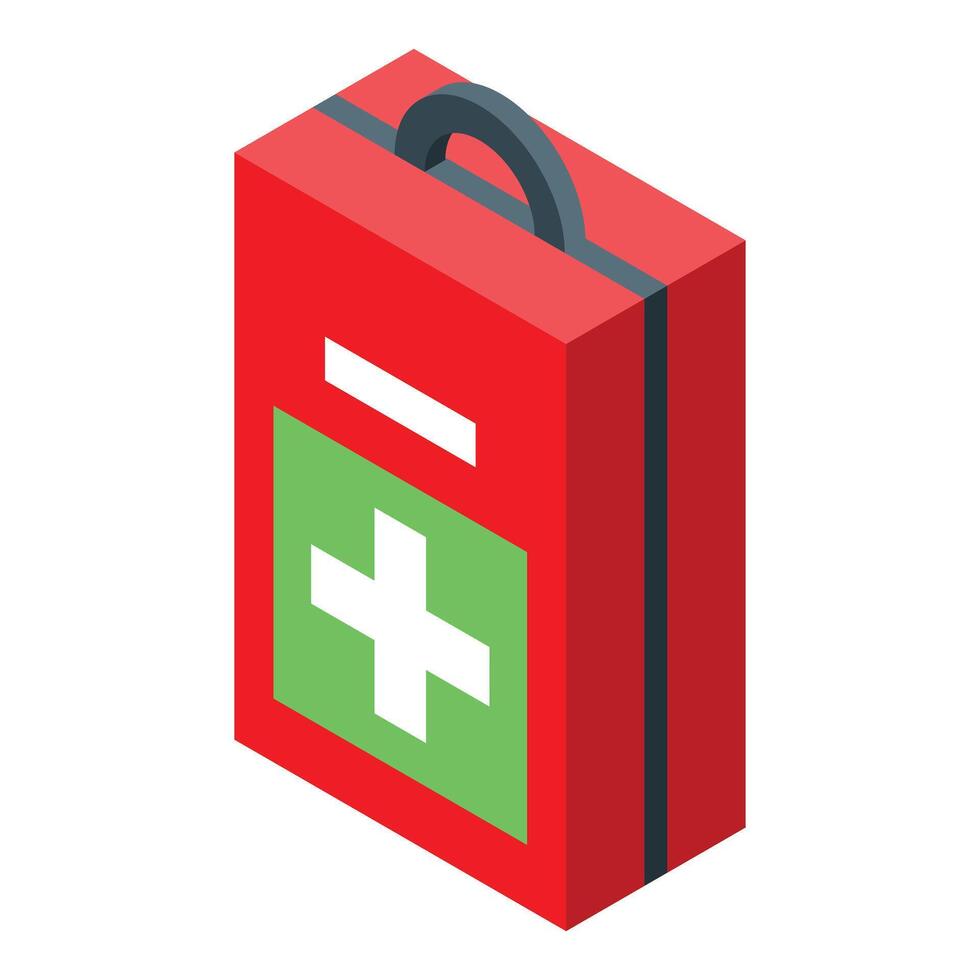 Red first aid kit closed with handle presenting vector