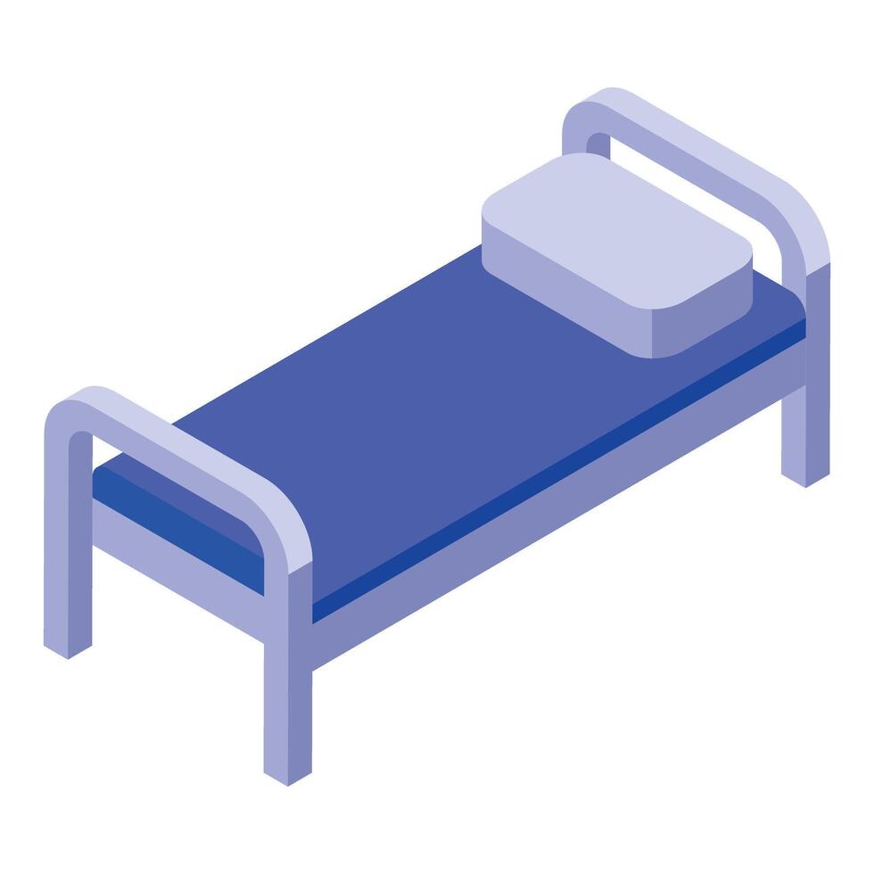 Blue metal bed with mattress and pillow isometric view vector