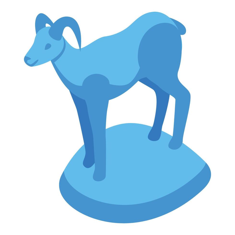 Blue mountain goat standing on a rock isometric illustration vector