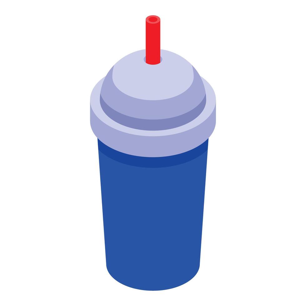 Blue disposable paper cup with straw isometrically projected vector