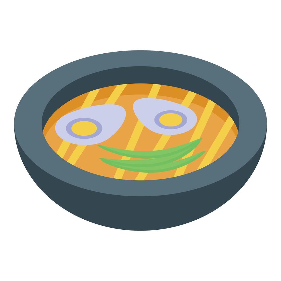 Korean ramen soup with eggs and green onions in a bowl vector