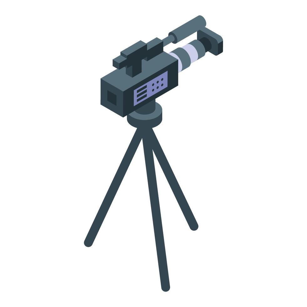 Professional digital video camera on tripod recording video blog vector