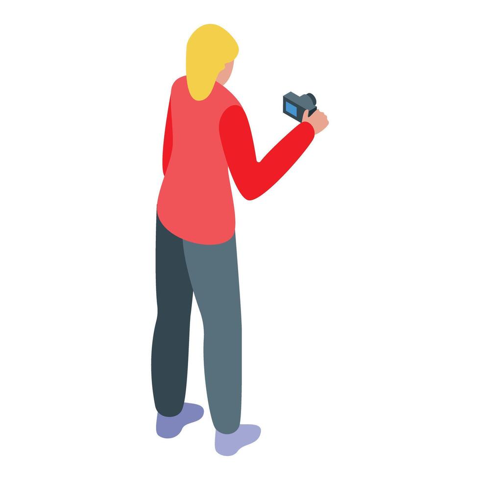 Videographer is holding a video camera and recording vector