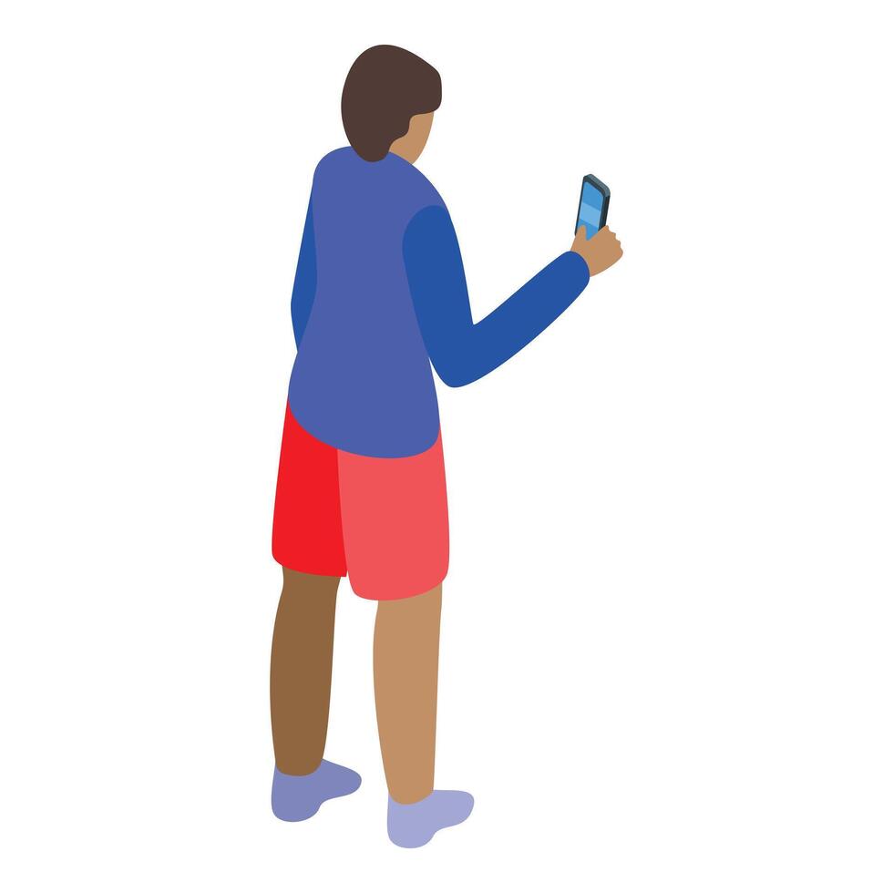 Young man taking photos with smartphone isometric illustration vector