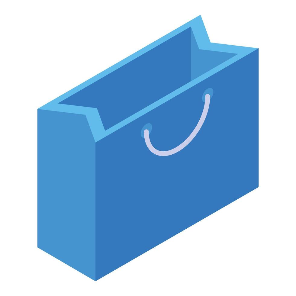 Blue shopping bag standing open with handles isometric illustration vector