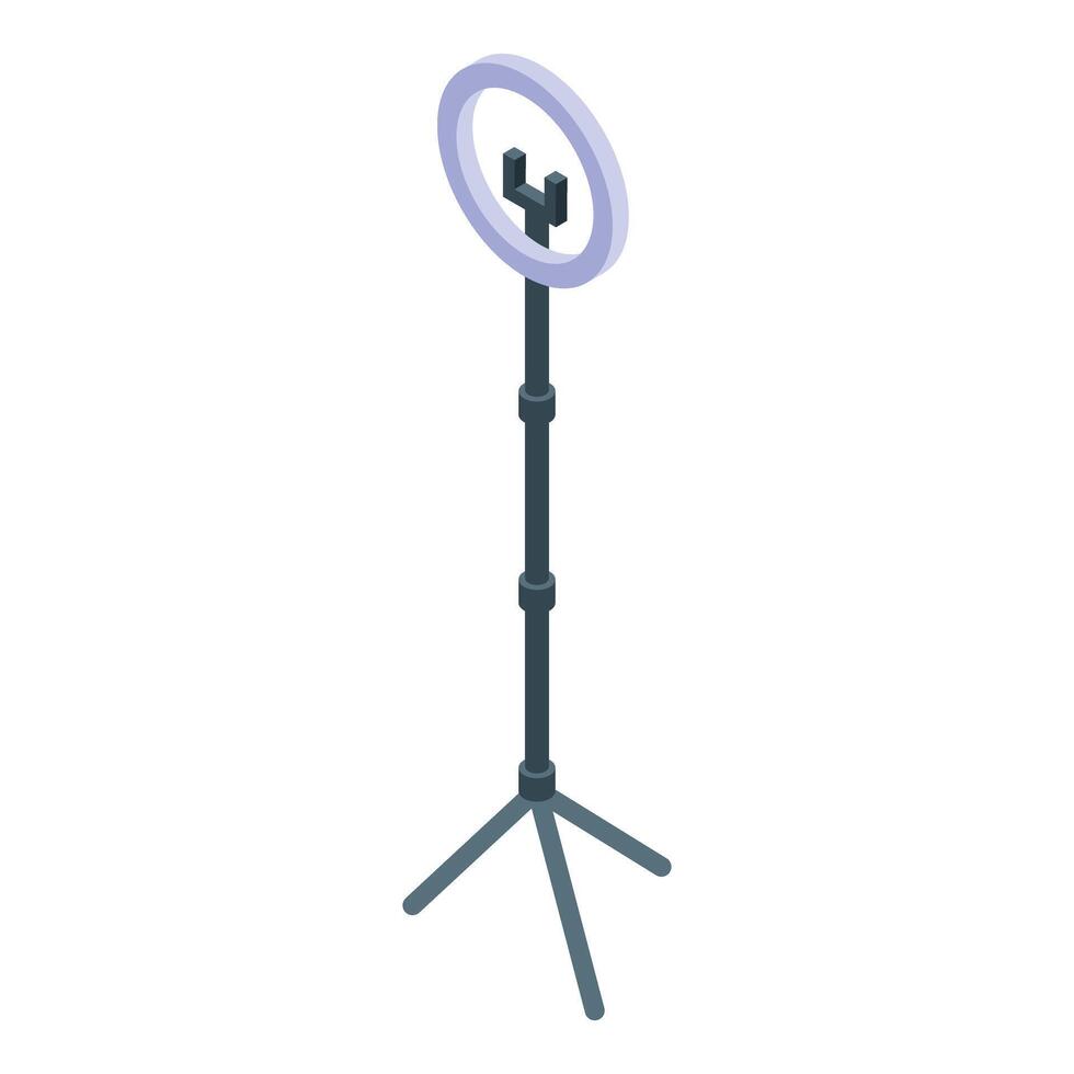 Ring light standing on tripod for mobile phone recording vector