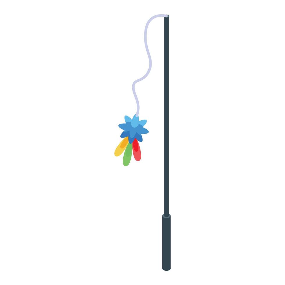 Cat teaser stick with colorful feather toy hanging from string vector