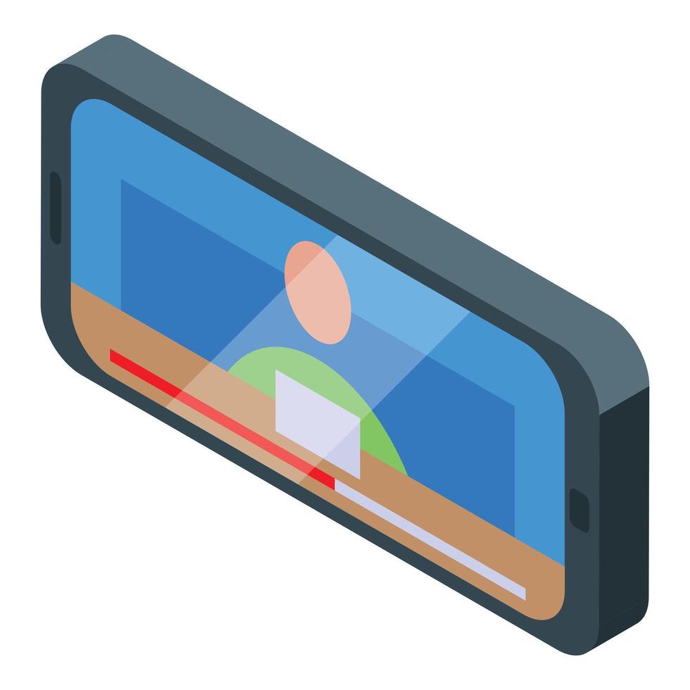 Smartphone showing video player with male news anchor isometric view vector