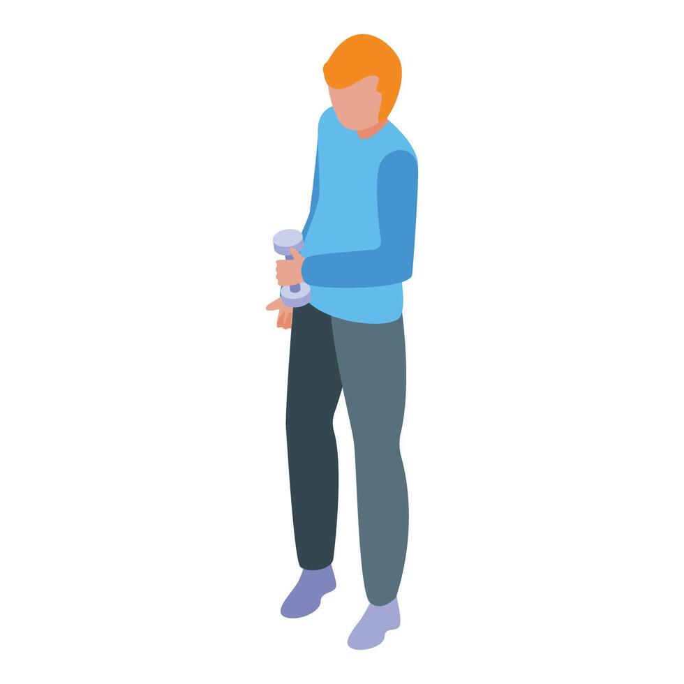 Young man lifting dumbbell doing fitness exercise vector