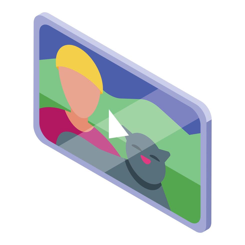 Young man showing his cat in a smartphone video call vector