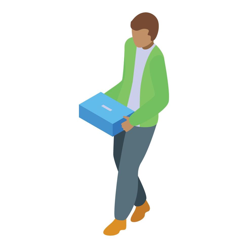 Delivery man walking and holding a cardboard parcel vector