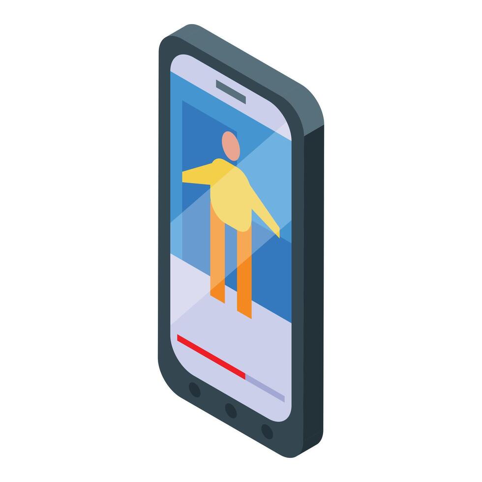 Smartphone showing man exercising with online app isometric view vector
