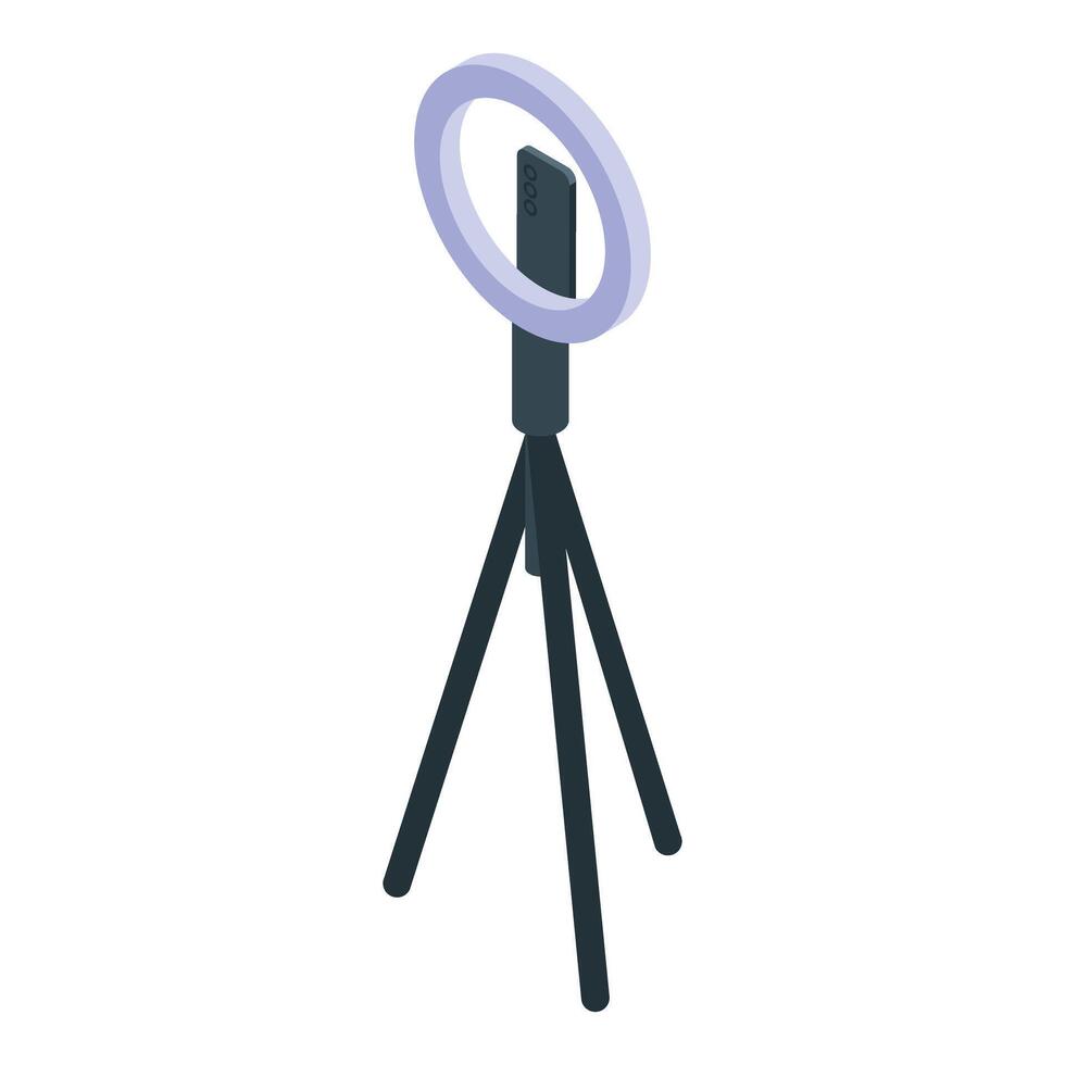 Ring light standing on a tripod for professional video recording is broadcasting vector