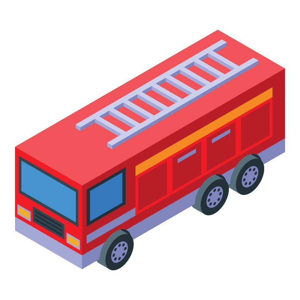 Red firetruck standing by with ladder extended isometric view vector