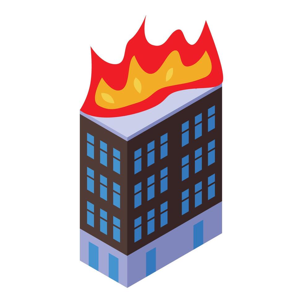 Burning building isometric icon illustrating disaster vector