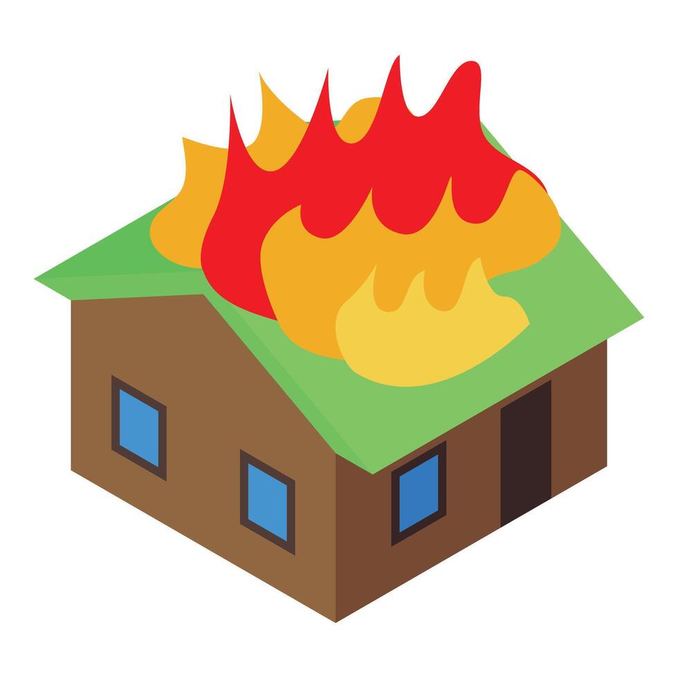 Wooden house is burning with bright flames on roof vector