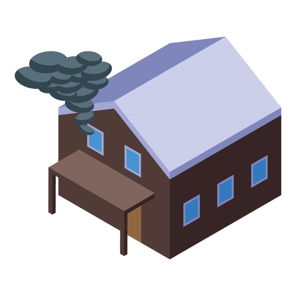 House on fire with smoke coming from roof isometric icon vector