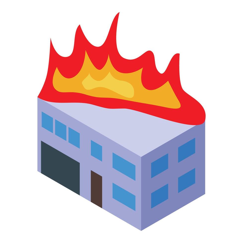 Burning office building with big flames on roof vector
