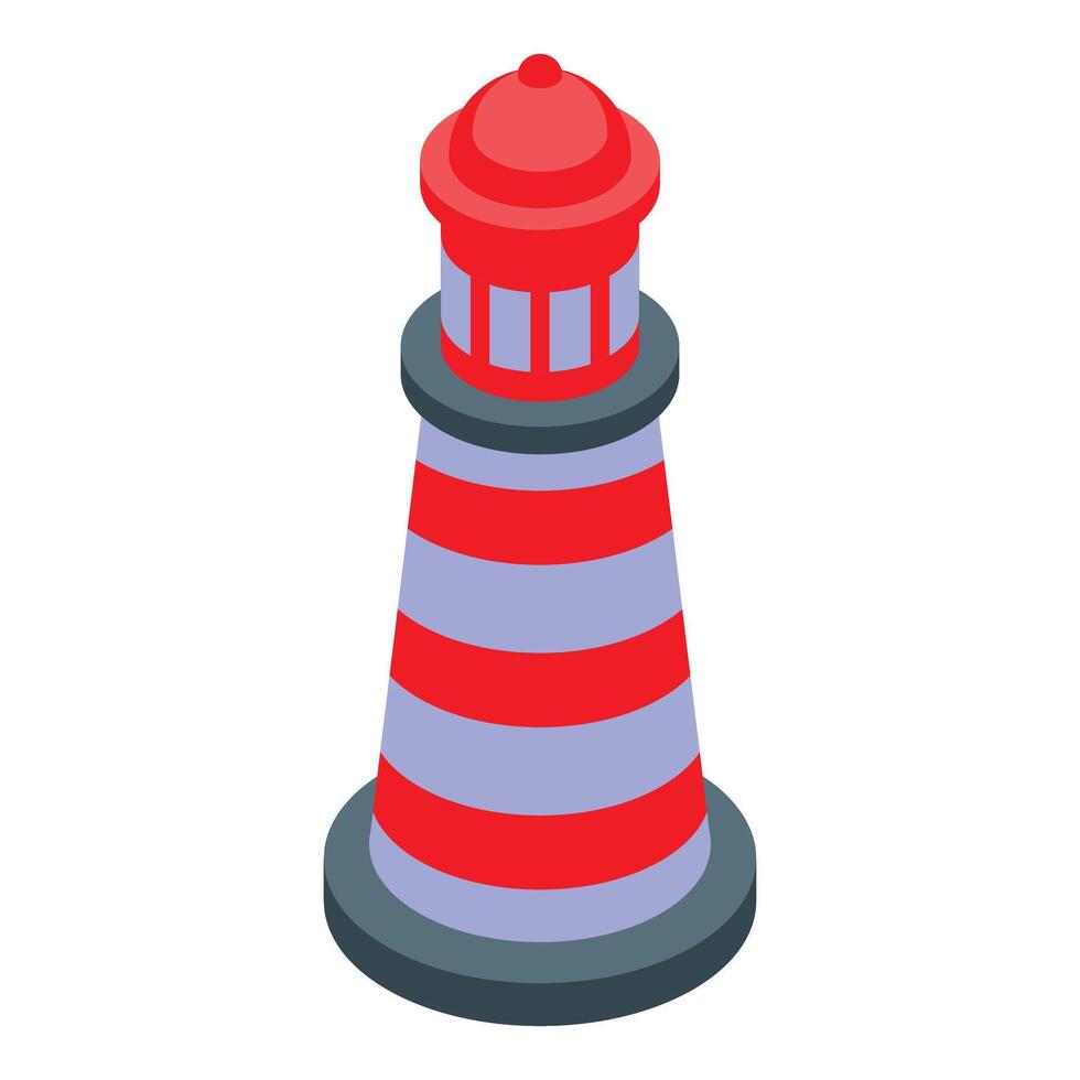 Classic lighthouse tower emitting light guiding ships at sea vector