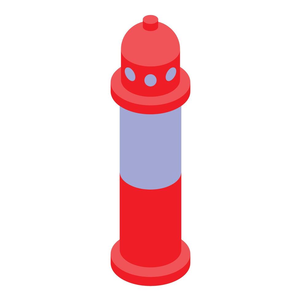 Red and white lighthouse standing on shore guiding ships vector