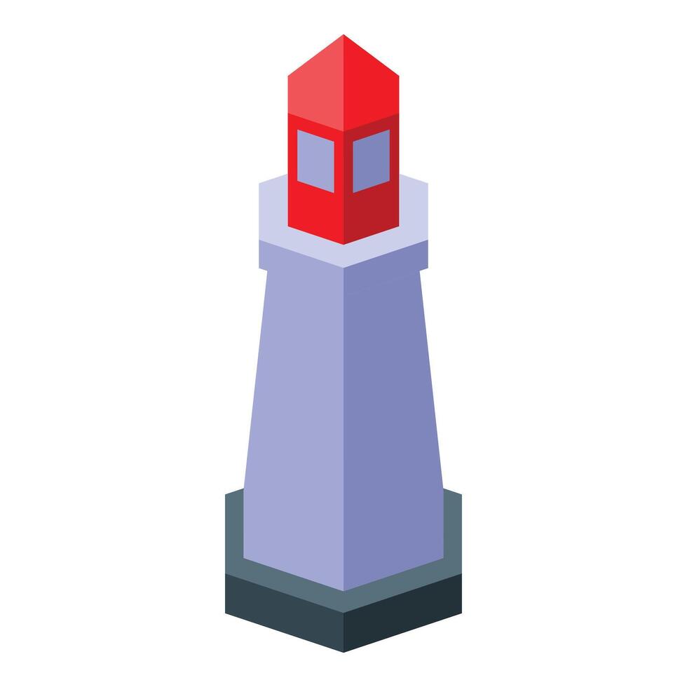 Red isometric lighthouse guiding ships at sea vector